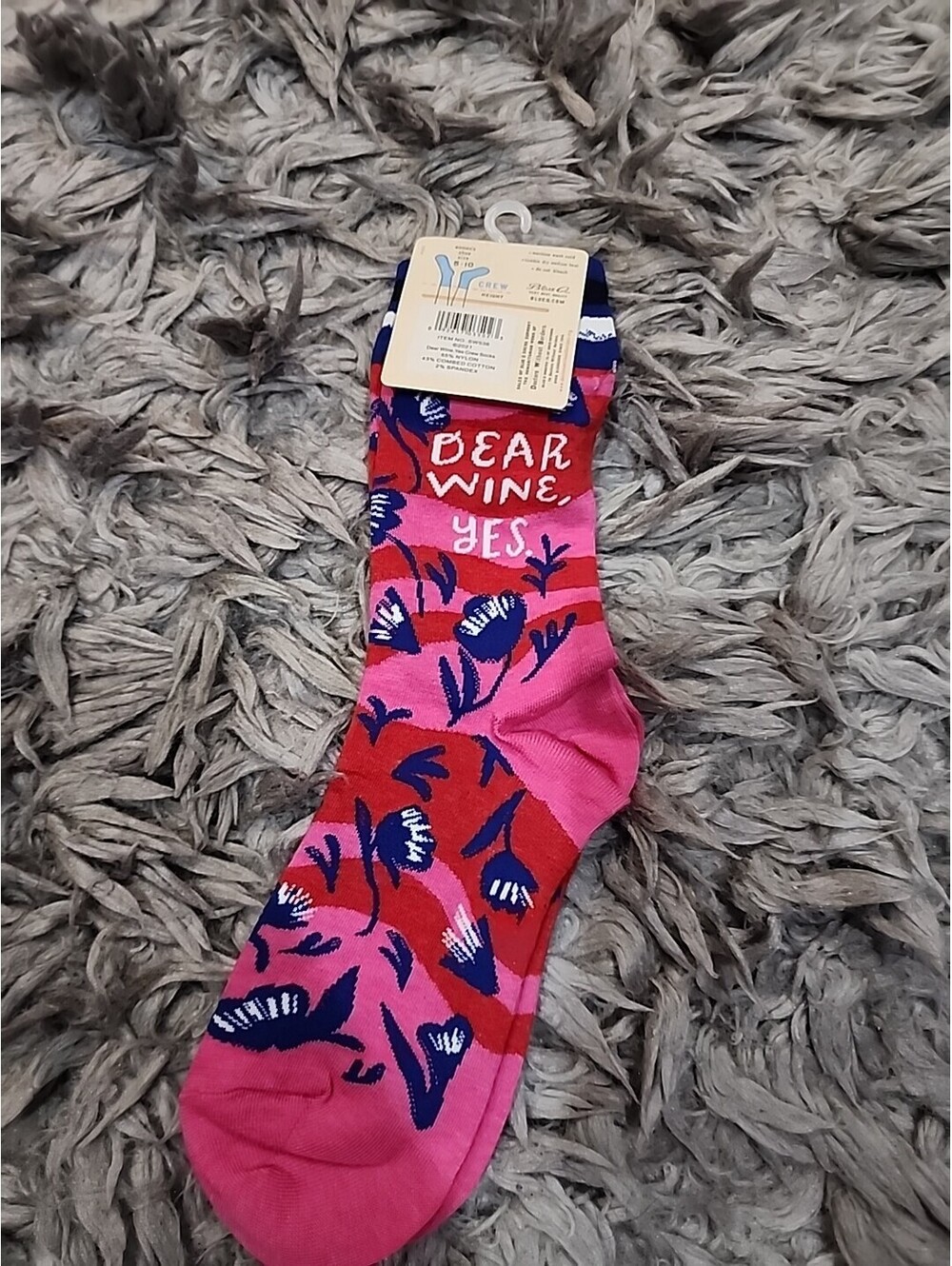 Sw536 Dear Wine Yes Crew Soccks 5-10 Woman55% Nylon 43% Cotton 2% S